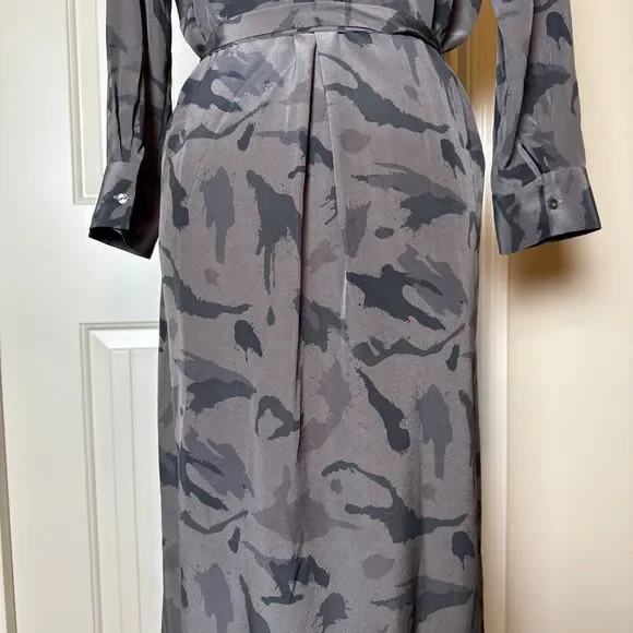 L Agence Button Front 3/4 Sleeve Abstract Silk Dress Purple Size M Designer Luxe - Picture 9 of 16